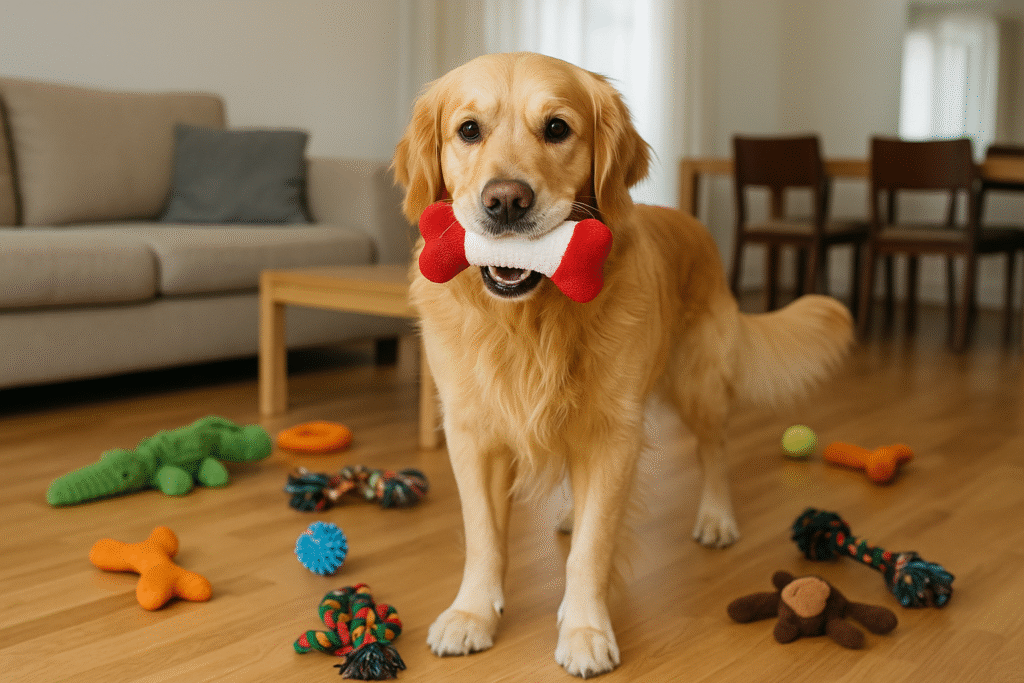 Filhote de Golden com sinais de ansiedade em cães ao ficar sozinho em casa