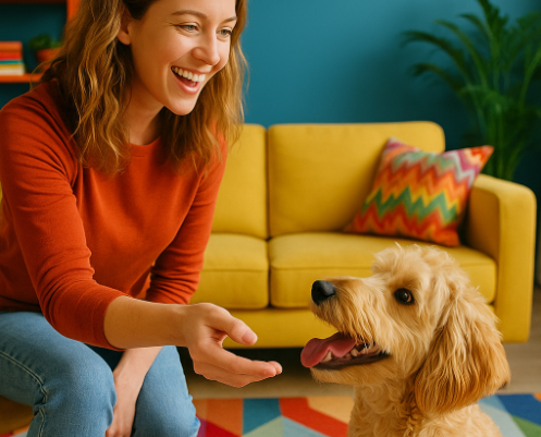 Tutora refletindo sobre nomes afetivos para cachorros em um momento especial