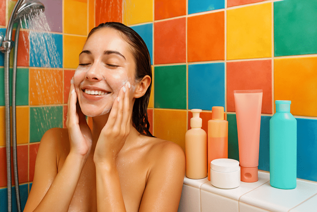 Esteticista aplicando um peeling facial químico no rosto de uma mulher, demonstrando o procedimento de renovação da pele